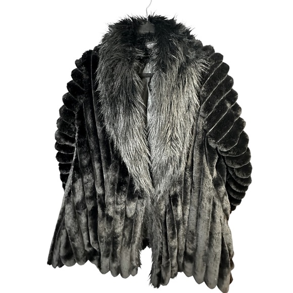 A273 XPluswear Black Faux Fur Coat Plus Size Hooded Plush Winter Jacket Sz L - Picture 1 of 7